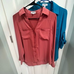 Express button up blouse 2 pack.  Turquoise and Salmon